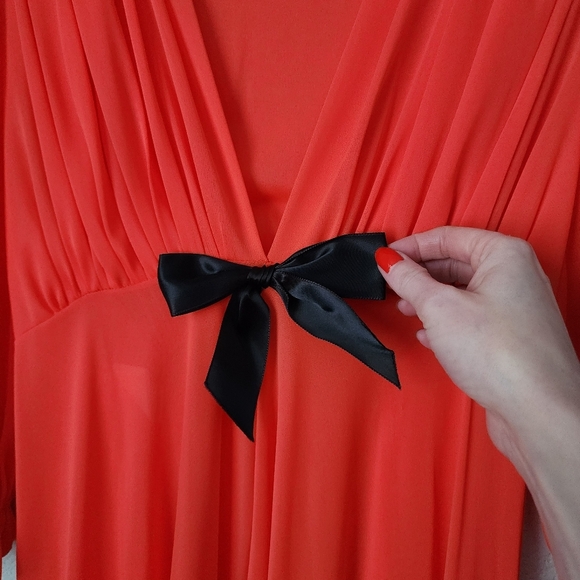 FIGURETTES x VINTAGE 60's red long maxi dressing gown lingerie night gown nylon - Picture 6 of 9